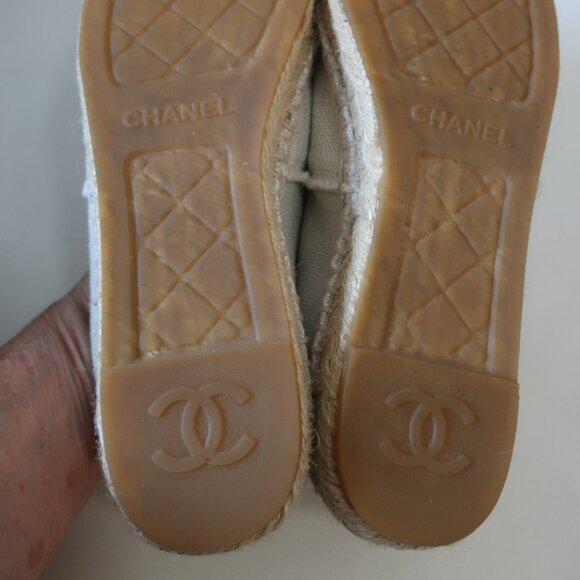 Authentic Womens Chanel Rev Coco Beige Black Linen Flat Espadrille Shoes 38 US/8 - Picture 14 of 14